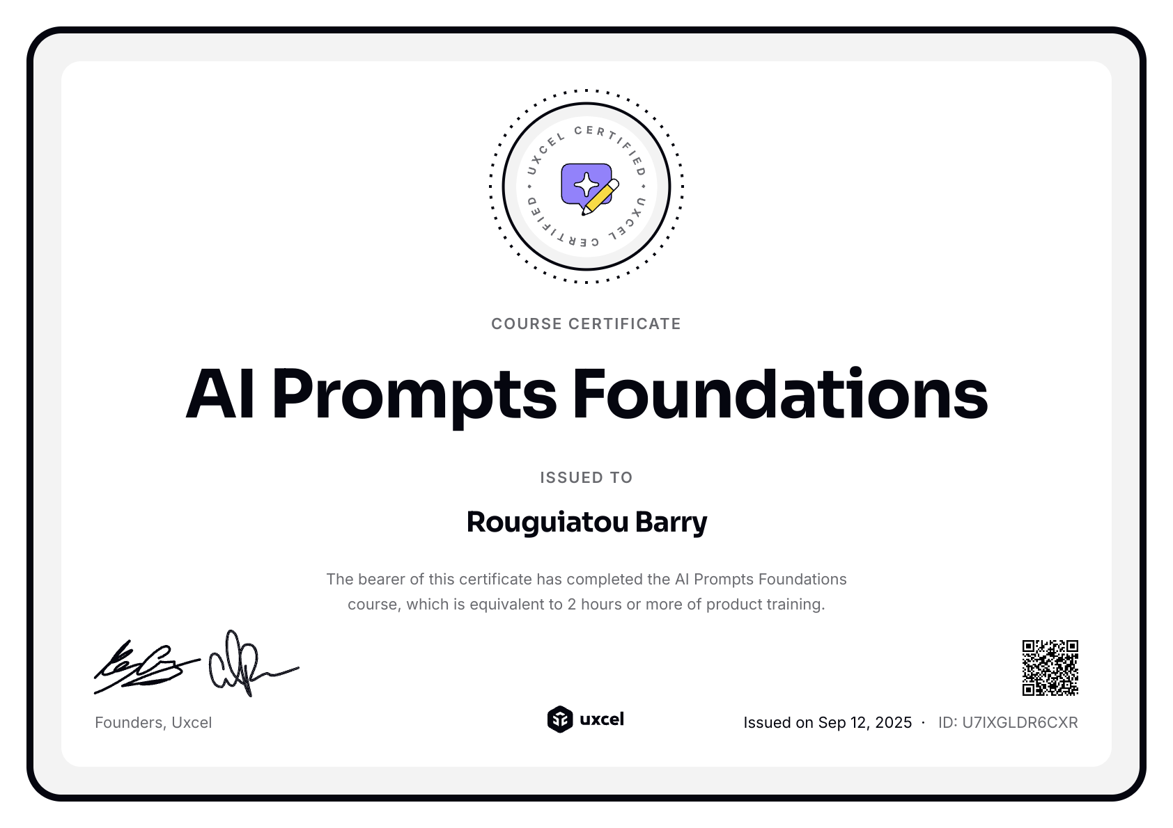 Rouguiatou Barry's certificate